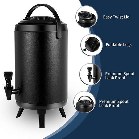 2 Pcs Insulated Beverage Dispenser,Stainless Steel Insulated Thermal Hot and Cold Coffee Carafe, 10 L/2.6 Gal Drink Dispenser with Spigot, Ideal for Hot Water, Tea, Coffee, Milk (Black-2pcs) in Saudi Arabia