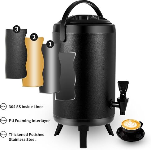 2 Pcs Insulated Beverage Dispenser,Stainless Steel Insulated Thermal Hot and Cold Coffee Carafe, 10 L/2.6 Gal Drink Dispenser with Spigot, Ideal for Hot Water, Tea, Coffee, Milk (Black-2pcs) in Saudi Arabia