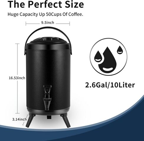 2 Pcs Insulated Beverage Dispenser,Stainless Steel Insulated Thermal Hot and Cold Coffee Carafe, 10 L/2.6 Gal Drink Dispenser with Spigot, Ideal for Hot Water, Tea, Coffee, Milk (Black-2pcs) in Saudi Arabia