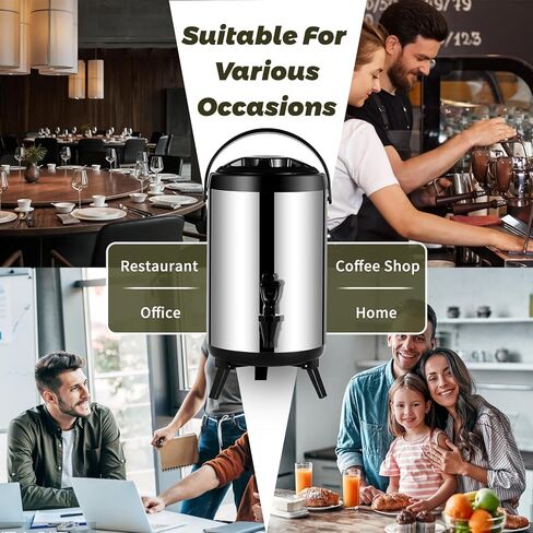 2 قطعة موزع مشروبات معزول، إبريق قهوة حراري ساخن وبارد من الفولاذ المقاوم للصدأ، موزع مشروبات 10 لتر/2.6 جالون مع حنفية، مثالي للمياه الساخنة والشاي والقهوة والحليب (أسود-قطعتان) in Kuwait