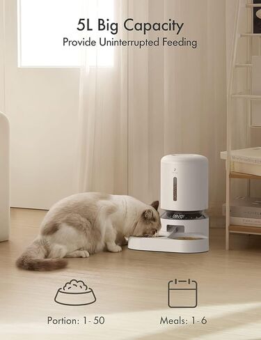 وحدة تغذية القطط الأوتوماتيكية من PETLIBRO لقطتين، موزع طعام القطط التلقائي سعة 5 لتر، موزع طعام جاف مع وعاءين من الفولاذ المقاوم للصدأ، إعداد مؤقت لمدة 10 ثوانٍ، 50 حصة، 6 وجبات يوميًا للقطط والكلاب in Kuwait