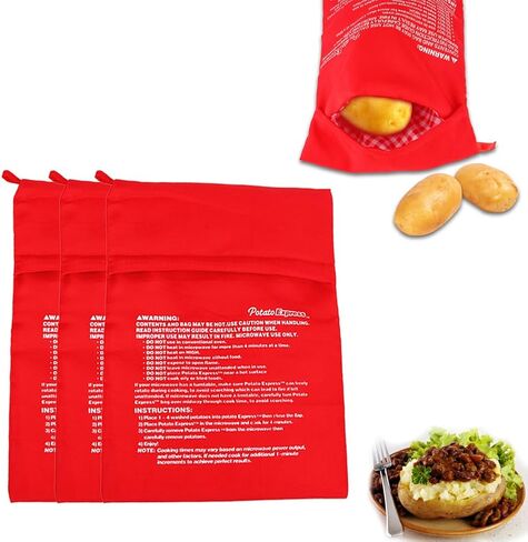 AKOAK 3 Pcs Washable and Reusable Mcrowave Oven Potato Bag, Potato Heating Tool, 4 Minutes Simple Cooking Kitchen Gadget in Saudi Arabia