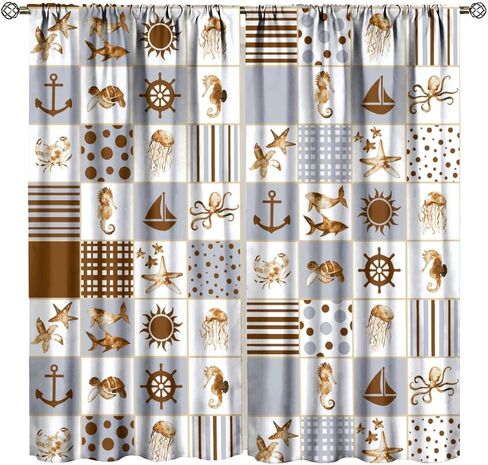 Vintage Mermaid Curtains, Medieval Art Hand Drawn Abstract Ocean Shell Starfish Seabed View Drapes for Child Teen Girl, Blackout Rod Pocket Window Treatments for Living Room Bedroom Bathroom 42x45in in Saudi Arabia