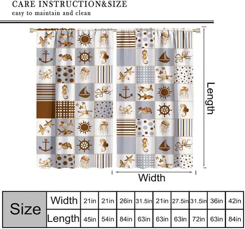 Vintage Mermaid Curtains, Medieval Art Hand Drawn Abstract Ocean Shell Starfish Seabed View Drapes for Child Teen Girl, Blackout Rod Pocket Window Treatments for Living Room Bedroom Bathroom 42x45in in Saudi Arabia