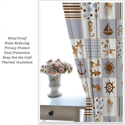 Vintage Mermaid Curtains, Medieval Art Hand Drawn Abstract Ocean Shell Starfish Seabed View Drapes for Child Teen Girl, Blackout Rod Pocket Window Treatments for Living Room Bedroom Bathroom 42x45in in Saudi Arabia