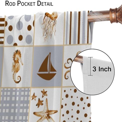 Vintage Mermaid Curtains, Medieval Art Hand Drawn Abstract Ocean Shell Starfish Seabed View Drapes for Child Teen Girl, Blackout Rod Pocket Window Treatments for Living Room Bedroom Bathroom 42x45in in Saudi Arabia