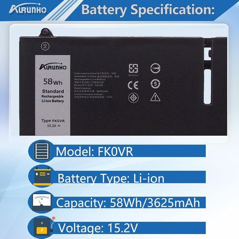 58Wh FK0VR استبدال بطارية الكمبيوتر المحمول Dell Latitude 5330 7330 7430 7530 Latitude 5330 2-in-1/7330 2-in-1/7430 2-in-1 Series FKOVR 8H6WD 293F1 01VX5 404T8 51R71 8P81K 15.2V 3625mAh 4 خلية in Saudi Arabia