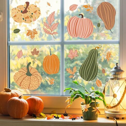 4 Sheet Fall Pet Window Clings Autumn Harvest Dog Pumpkin Maple Leaves Reusable Window Decals for Thanksgiving Office School Supplies Glass Home Decor in Saudi Arabia