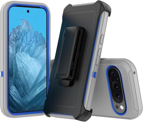 متوافق مع حافظة Google Pixel 9/9 Pro، مع حافظة بمشبك حزام شديدة التحمل ومضادة للصدمات وحماية كاملة للجسم لهاتف Google Pixel 9/9 Pro (رمادي + أزرق) in Kuwait