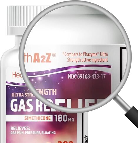 HealthA2Z® Gas Relief 60 Counts | Simethicone 180mg | Ultra Strength | Relieves from Stomach Discomfort and Gas | Anti Flatulence | Relieves Gas Fast in Saudi Arabia