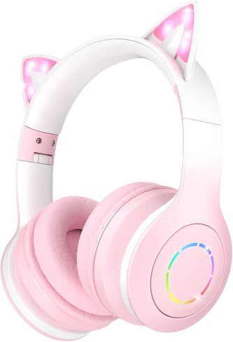 Bluetooth Headphones with Microphone/RGB LED Light Up, Cat Ear Wireless Headphones, Stereo Gaming Headset for Cellphone/PC/Laptop/Tablet/TV Kids Girls & Boys Teens/Birthday Gift (Blue) in Saudi Arabia