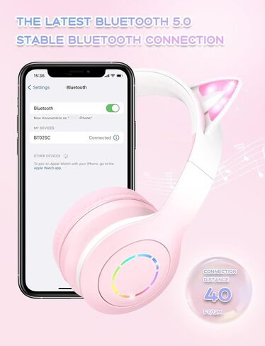 Bluetooth Headphones with Microphone/RGB LED Light Up, Cat Ear Wireless Headphones, Stereo Gaming Headset for Cellphone/PC/Laptop/Tablet/TV Kids Girls & Boys Teens/Birthday Gift (Blue) in Saudi Arabia