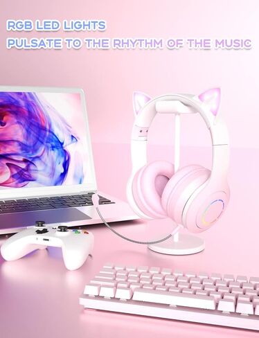 Bluetooth Headphones with Microphone/RGB LED Light Up, Cat Ear Wireless Headphones, Stereo Gaming Headset for Cellphone/PC/Laptop/Tablet/TV Kids Girls & Boys Teens/Birthday Gift (Blue) in Saudi Arabia