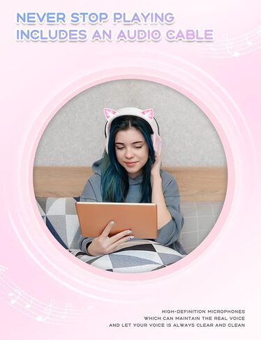 Bluetooth Headphones with Microphone/RGB LED Light Up, Cat Ear Wireless Headphones, Stereo Gaming Headset for Cellphone/PC/Laptop/Tablet/TV Kids Girls & Boys Teens/Birthday Gift (Blue) in Saudi Arabia