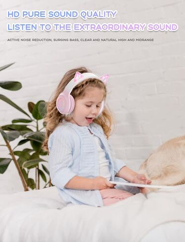 Bluetooth Headphones with Microphone/RGB LED Light Up, Cat Ear Wireless Headphones, Stereo Gaming Headset for Cellphone/PC/Laptop/Tablet/TV Kids Girls & Boys Teens/Birthday Gift (Blue) in Saudi Arabia