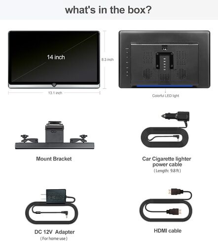 14 inch 4K Android 11 Portable Car TV Headrest Monitor Tablet for Back seat, Support Phone Wireless mirroring Touch Screen,with HDMI/Bluetooth/WiFi/USB/FM/AV in/Car Video Player (2G+32G (1*PC)) in Saudi Arabia