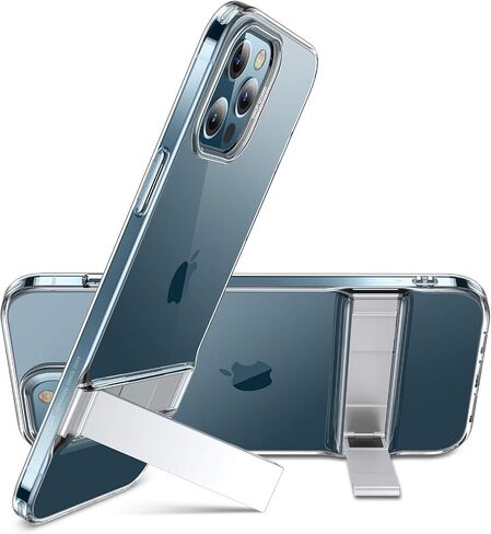 حامل معدني ESR مصمم لهاتف iPhone iPhone Pro Max [تصميم حاصل على براءة اختراع] [حامل ثنائي الاتجاه] [حماية معززة من السقوط] ظهر مرن من مادة TPU لهاتف iPhone iPhone Pro Max 2020، 6.7 بوصة - شفاف in Saudi Arabia