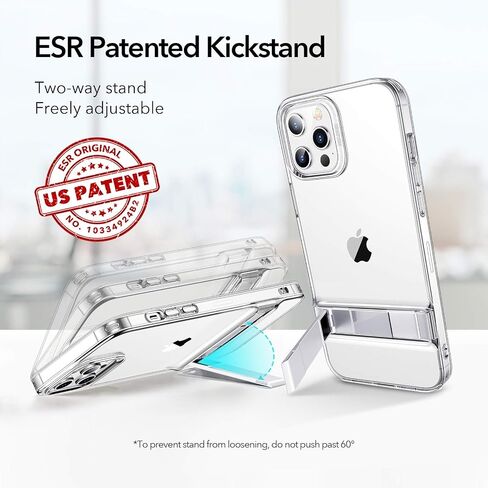 حامل معدني ESR مصمم لهاتف iPhone iPhone Pro Max [تصميم حاصل على براءة اختراع] [حامل ثنائي الاتجاه] [حماية معززة من السقوط] ظهر مرن من مادة TPU لهاتف iPhone iPhone Pro Max 2020، 6.7 بوصة - شفاف in Saudi Arabia