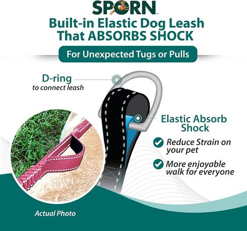 Double Handle Dog Leash Heavy Duty, Built-in Elastic Two Handle Dog Leash, Child Co Walk Shock Absorber Training Dog Leash with Reflective Stitching for High Visibility in Low Light Condition, Blue in Kuwait