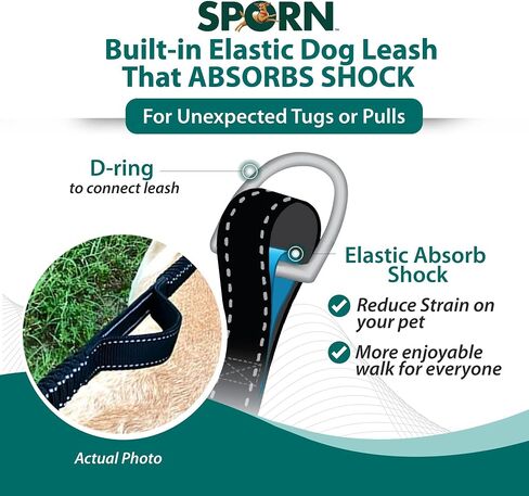 Double Handle Dog Leash Heavy Duty, Built-in Elastic Two Handle Dog Leash, Child Co Walk Shock Absorber Training Dog Leash with Reflective Stitching for High Visibility in Low Light Condition, Blue in Kuwait