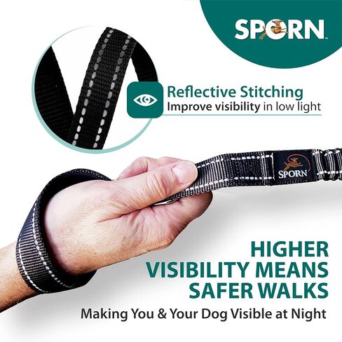 Double Handle Dog Leash Heavy Duty, Built-in Elastic Two Handle Dog Leash, Child Co Walk Shock Absorber Training Dog Leash with Reflective Stitching for High Visibility in Low Light Condition, Blue in Kuwait