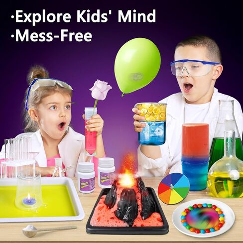 UNGLINGA 33 Experiments Science Kit for Kids Age 4-6-8-10, Science Project STEM Toys Gifts for 4 5 6 7 8 9 10 Years Old Boys Girls Learning Educational Chemistry Set, Volcano Erupting, Scientis Kit in Kuwait