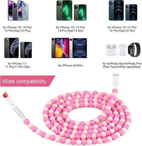 Coolden for iPhone Charger Cord 6.6 FT Charging Cable 66W iPhone Charger Fast Charging Stylish & Durable Beaded iPhone Charger Cable for iPhone 14 13 12 11 Pro Max XR XS Max iPad Pro/Air/Mini Pink in Saudi Arabia