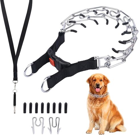 Dog Pinch Collar,Anti-Rust Dog Training Collar with Whistle Lanyard,Detachable Dog Prong Collar with Linkers Caps for Most Dogs(Size:L) in Saudi Arabia