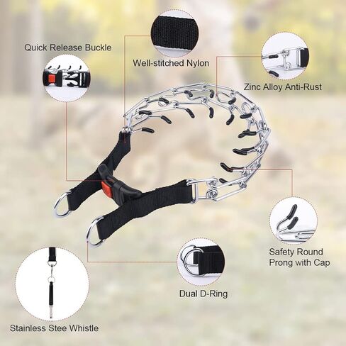 Dog Pinch Collar,Anti-Rust Dog Training Collar with Whistle Lanyard,Detachable Dog Prong Collar with Linkers Caps for Most Dogs(Size:L) in Saudi Arabia