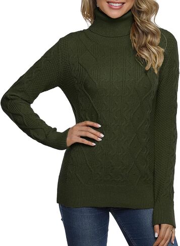 PrettyGuide Women's Turtleneck Sweater Long Sleeve Cable Knit Sweater Pullover Tops in Kuwait