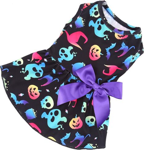 2pcs Halloween Dog Dresses, Girl Dog Costumes Pumpkin Puppy Clothes and Skeleton Outfit with Bowknot Cosplay Apparel Outfits for Small Medium Large Dog Cat Pet(M) in Saudi Arabia