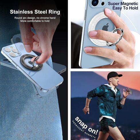Magnetic Desk Phone Stand, 2 in 1 Strong Magnetic Finger Phone Ring Holder Compatible iPhone 15 14 13 12 Series,Android,Magnetic Accessories White + Pink Glitter in Saudi Arabia