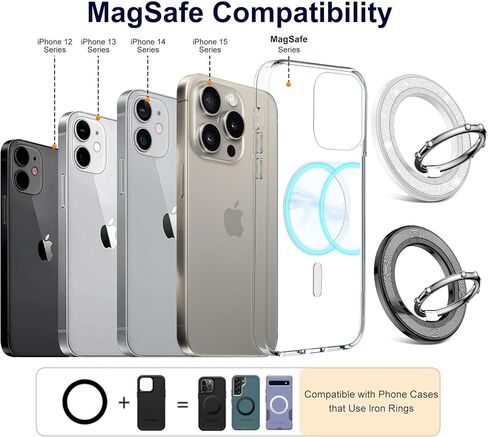 Magnetic Desk Phone Stand, 2 in 1 Strong Magnetic Finger Phone Ring Holder Compatible iPhone 15 14 13 12 Series,Android,Magnetic Accessories White + Pink Glitter in Saudi Arabia