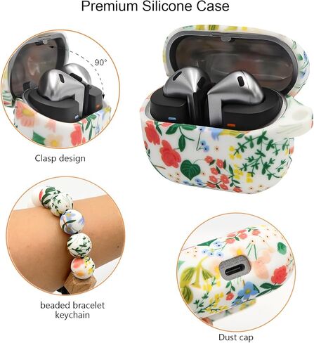 Case Compatible with Samsung Galaxy Buds 3 & 3 Pro (2024), Cute Wireless Charging Silicone Protective Case with Bracelet Keychain for Men & Women (Leopard) in Saudi Arabia