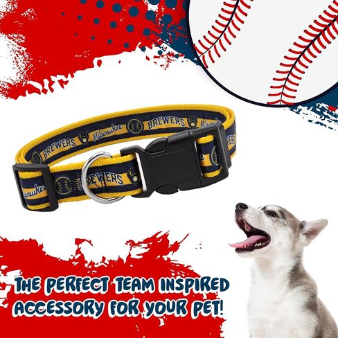 طوق MLB PET للكلاب من ميلووكي برويرز، مقاس كبير. طوق فريق البيسبول للكلاب والقطط. طوق للكلاب والقطط لامع وملون مرخص من MLB in Saudi Arabia