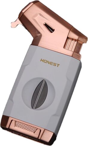 Torch Lighter Compact Jet Flame Lighters Refillable Butane Adjustable Lighter with Cigar Cutter, Gas Window, Nice Gift for Friend (Butane Not Included)(Rose Gold) in Saudi Arabia