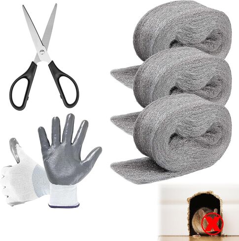 Steel Wool for Mice Control - 1 Pack, 3.2"x12ft Wool, Gap Filler for Home & Garage, DIY Bundle with Gloves & Scissors in Saudi Arabia