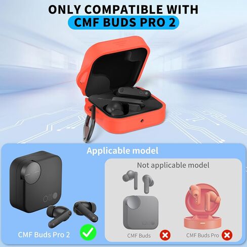 Silicone Cover Case for CMF Buds Pro 2,Protective Earbuds Sleeve Compatible with CMF by Nothing Buds Pro 2,Shockproof Scratch-Resistant Protective Case with Carabiner (Black) in Saudi Arabia