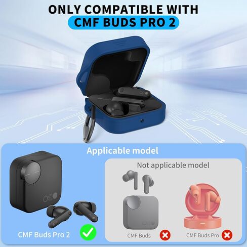 Silicone Cover Case for CMF Buds Pro 2,Protective Earbuds Sleeve Compatible with CMF by Nothing Buds Pro 2,Shockproof Scratch-Resistant Protective Case with Carabiner (Black) in Saudi Arabia