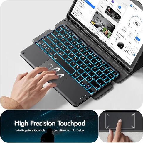 حافظة INFILAND لهاتف Samsung Galaxy Tab S9/S9 FE 5g مع لوحة مفاتيح [لوحة تتبع عالية الدقة وإضاءة خلفية 7 ألوان وحامل أقلام S]، حافظة لوحة مفاتيح لاسلكية قابلة للفصل مع حامل دوار 360 درجة، Inky in Kuwait