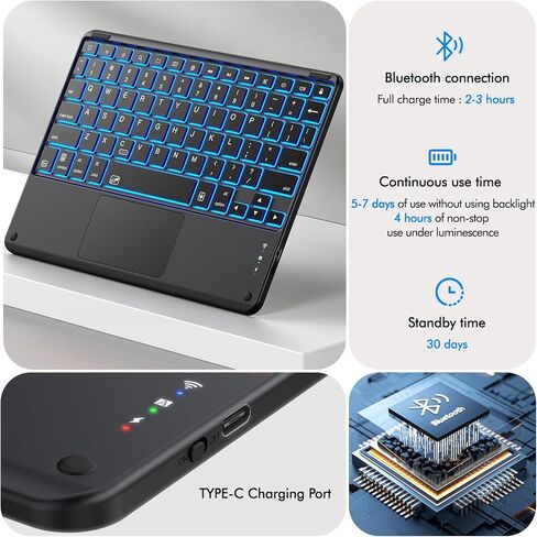 حافظة INFILAND لهاتف Samsung Galaxy Tab S9/S9 FE 5g مع لوحة مفاتيح [لوحة تتبع عالية الدقة وإضاءة خلفية 7 ألوان وحامل أقلام S]، حافظة لوحة مفاتيح لاسلكية قابلة للفصل مع حامل دوار 360 درجة، Inky in Kuwait