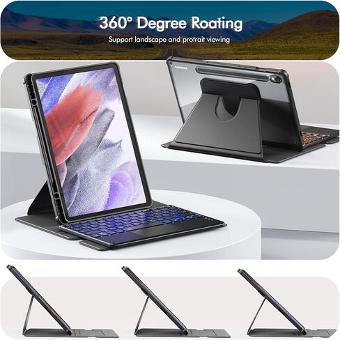 حافظة INFILAND لهاتف Samsung Galaxy Tab S9/S9 FE 5g مع لوحة مفاتيح [لوحة تتبع عالية الدقة وإضاءة خلفية 7 ألوان وحامل أقلام S]، حافظة لوحة مفاتيح لاسلكية قابلة للفصل مع حامل دوار 360 درجة، Inky in Kuwait