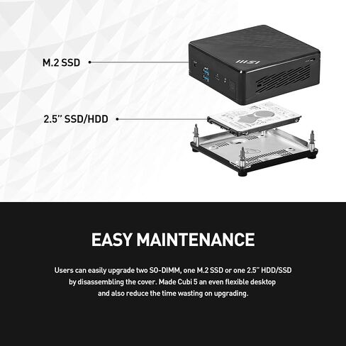 MSI Cubi 5 12M, 0.7L Mini PC, Intel Core i5-1235U, 8GB(8GB*1) Memory, 512GB SSD, WiFi 6, BT 5.2, Duel LAN, Thunderbolt Type C, Black, Windows 11H (12M-029US): Cubi 5 (BLK) in Saudi Arabia