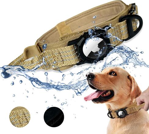 Tactics Dog Collar with Airtag Holder, Airtag Dog Collar, Waterproof Adjustable Dog Collar for Hiking, Camping, Double Locking with Metal Carabiner (Black, XL) in Saudi Arabia