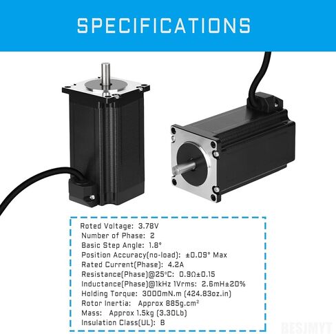 Nema 23 Stepper Motor 1350mNm/191.17oz.in 2000steps/rev 55MM(2.17in) ثنائي القطب 4.2A عزم دوران عالي 57 محرك مرحلتين للطابعة ثلاثية الأبعاد CNC طحن آلة الحفر الآلي، 2.25x2.25x2.17 بوصة in Kuwait