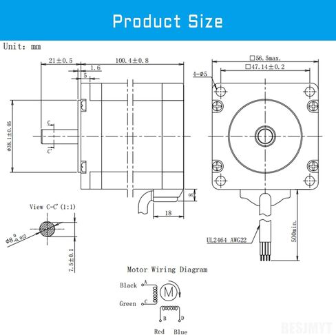 Nema 23 Stepper Motor 1350mNm/191.17oz.in 2000steps/rev 55MM(2.17in) ثنائي القطب 4.2A عزم دوران عالي 57 محرك مرحلتين للطابعة ثلاثية الأبعاد CNC طحن آلة الحفر الآلي، 2.25x2.25x2.17 بوصة in Kuwait