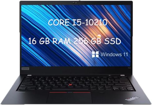 Lenovo Thinkpad T14 (Gen 1) كمبيوتر محمول للأعمال، 14 بوصة FHD (1920x1080)، Core i5-10210 1.7 جيجا هرتز، 16 جيجا DDR4، 256 جيجا NVMe SSD، Thunderbolt 3، HDMI، كاميرا ويب، Windows 11 Pro (متجدد) in Saudi Arabia