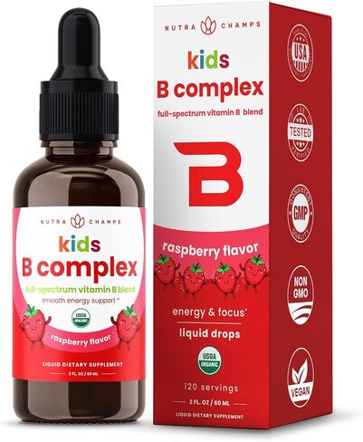 NutraChamps Vitamin B Complex Liquid Drops | B Vitamins Complex Supplement with B1, B2, B3, B6, B7, B9 & Methyl B12 Drops for Adults & Kids | Vegan Berry Flavor 2oz | 60 Servings / 2 Month Supply in Kuwait