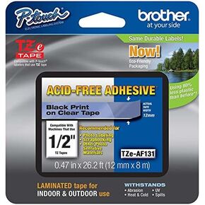 2/Pack Genuine Brother 1/2" (12mm) Black on Clear Acid Free Adhesive TZe P-Touch Tape for Brother PT-2430PC, PT2430PC Label Maker