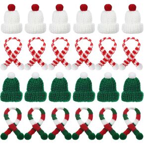 Mini Knit Hat Mini Christmas Scarf Set Mini Santa Hats for Crafts Mini Christmas Decorations Christmas Tree Ornaments for DIY Craft Art Snowman Doll (12 Pieces)
